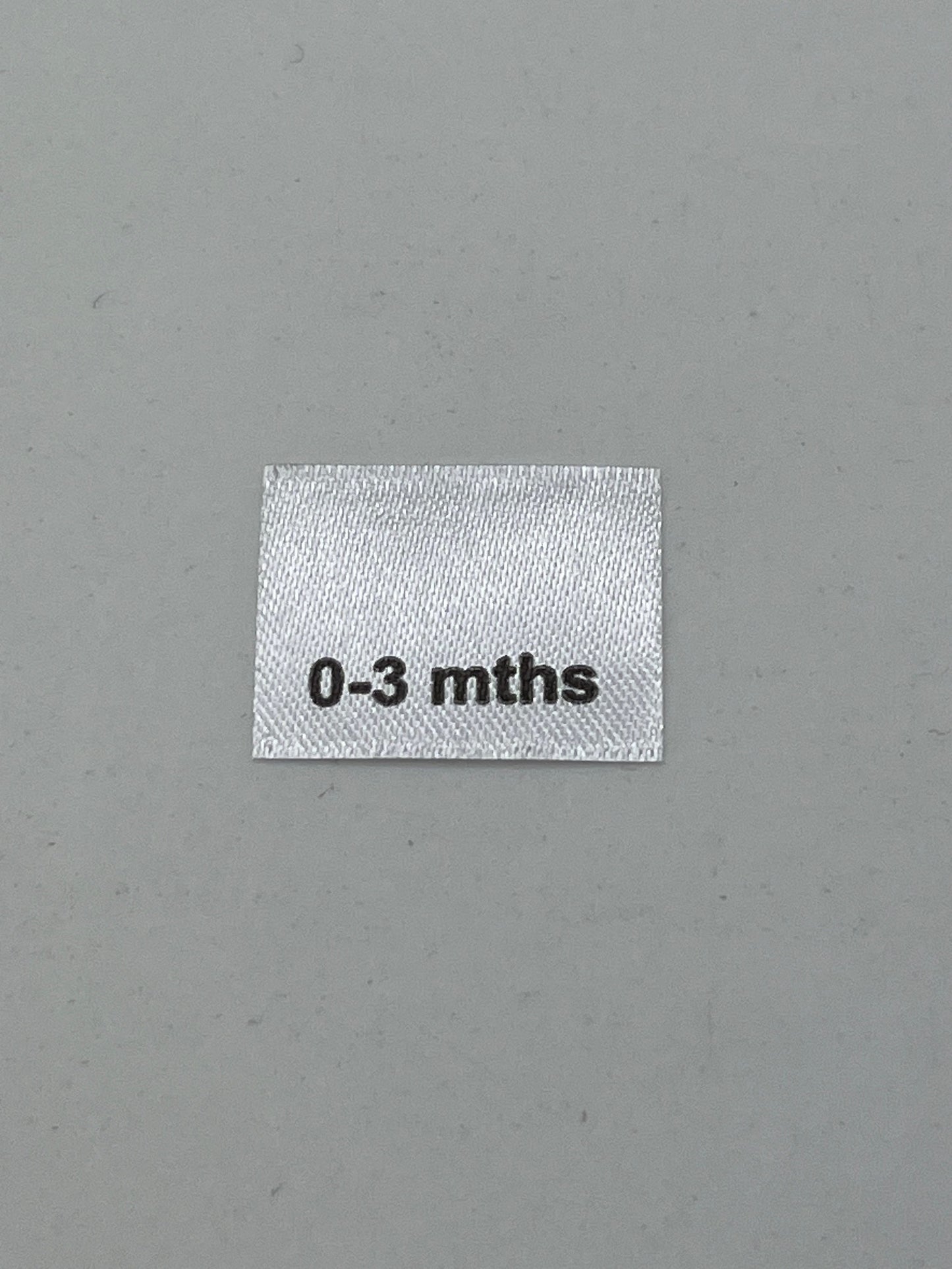 Poly satin Children's Clothing labels / Size tabs / Size labels – White with Black Text