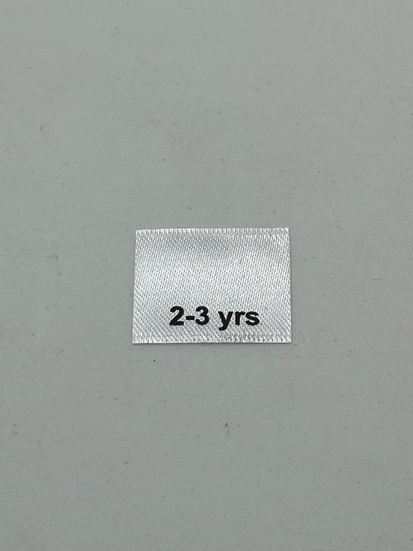 Poly satin Children's Clothing labels / Size tabs / Size labels – White with Black Text