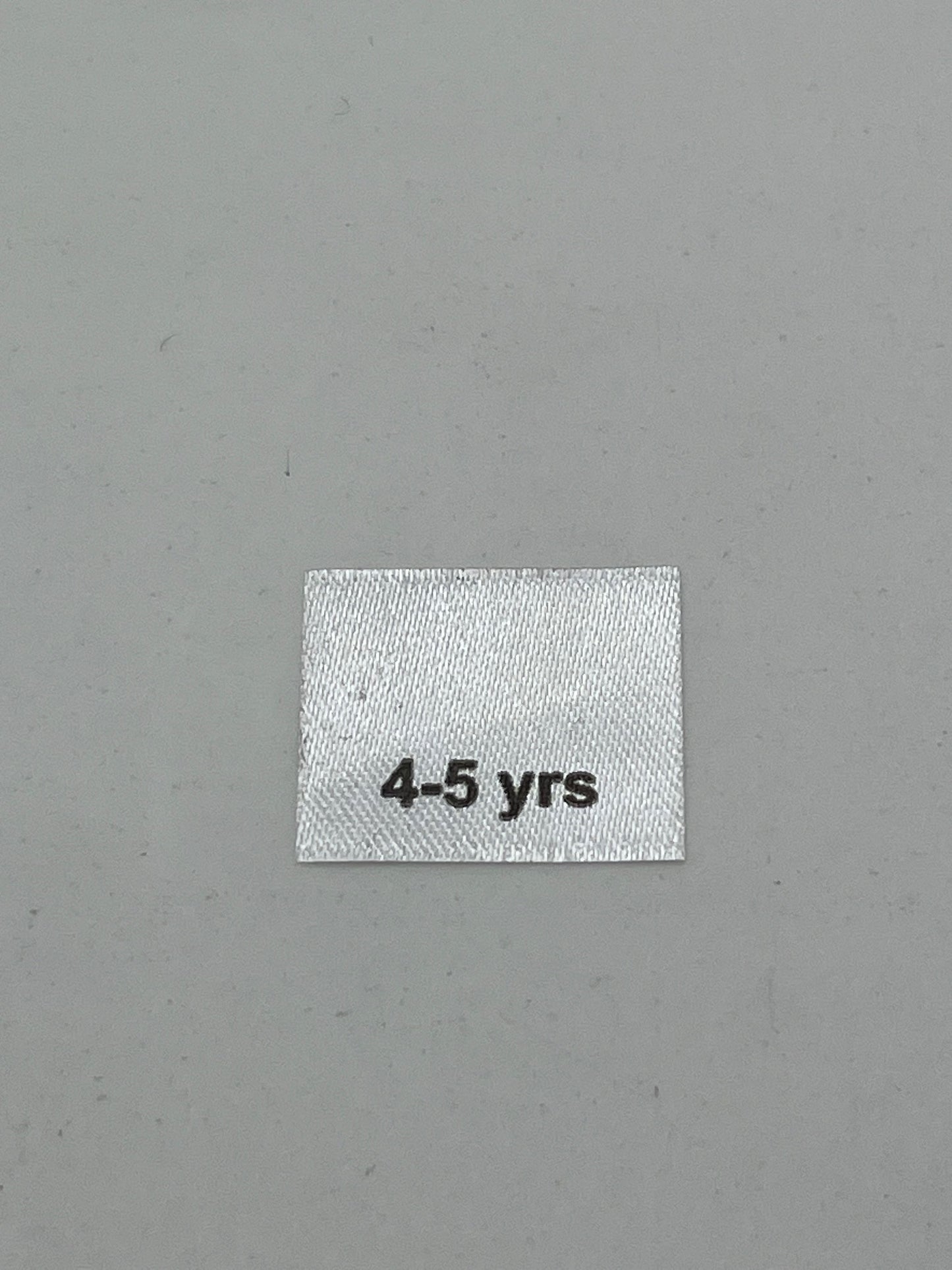 Poly satin Children's Clothing labels / Size tabs / Size labels – White with Black Text