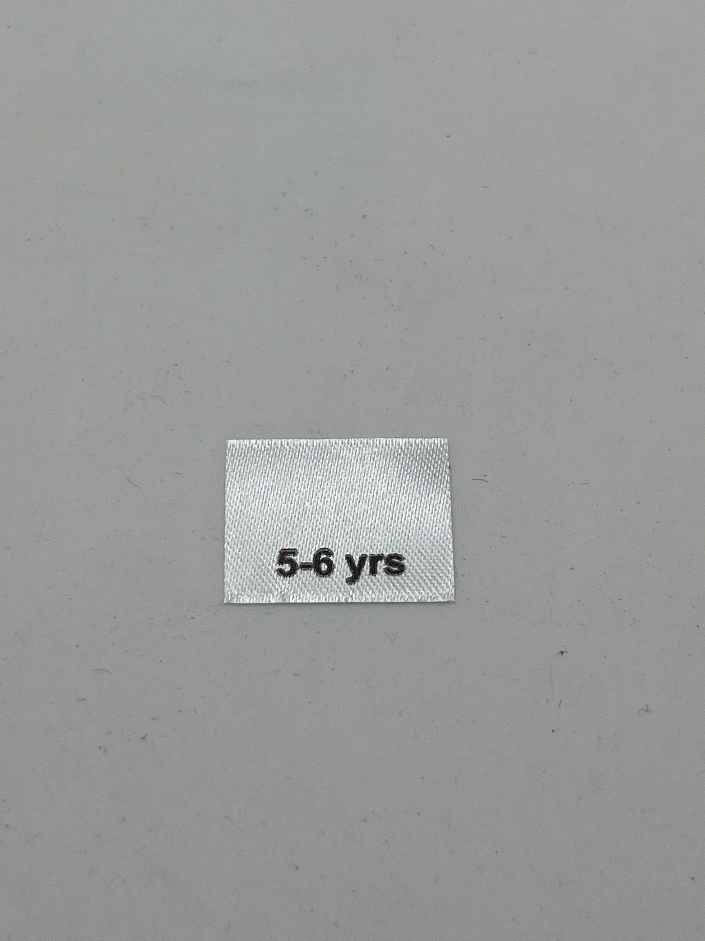 Printed satin Children's Clothing labels / Size tabs / Size labels – White with Black Text