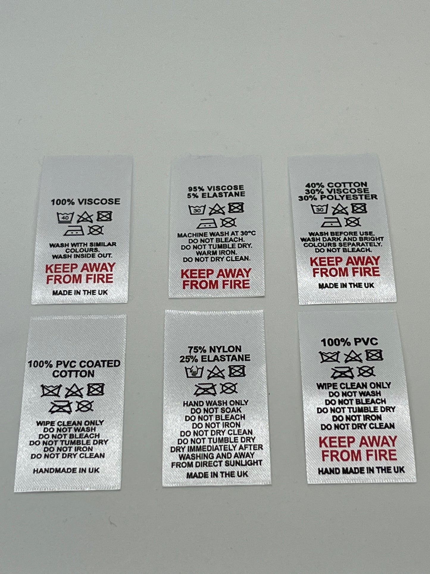 Poly-Satin Wash Care Labels various fibre contents (2)