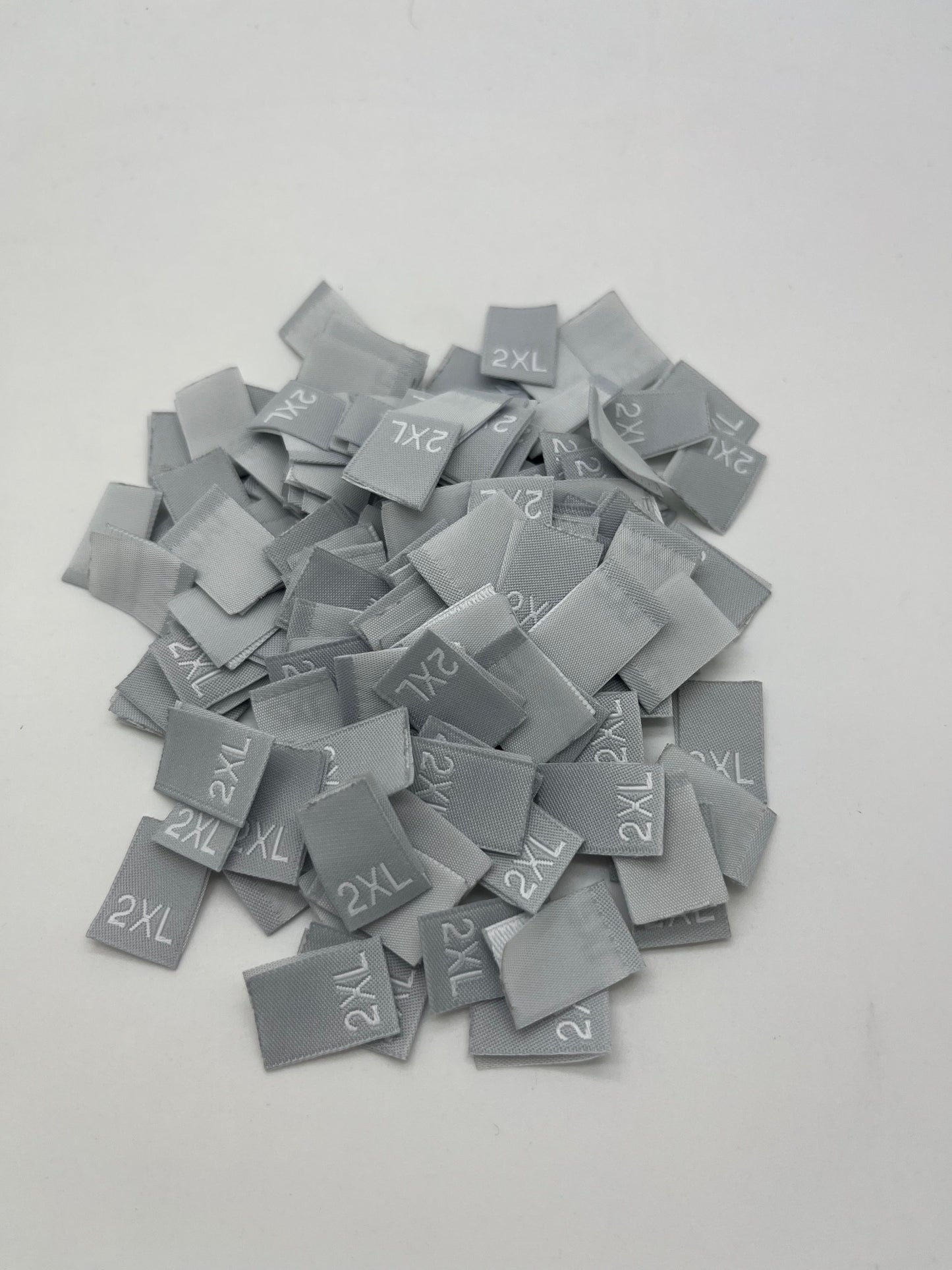 woven clothing labels. Size labels – Grey size tabs with White Size Text
