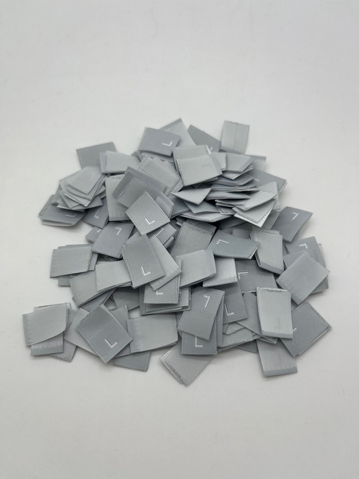 woven clothing labels. Size labels – Grey size tabs with White Size Text
