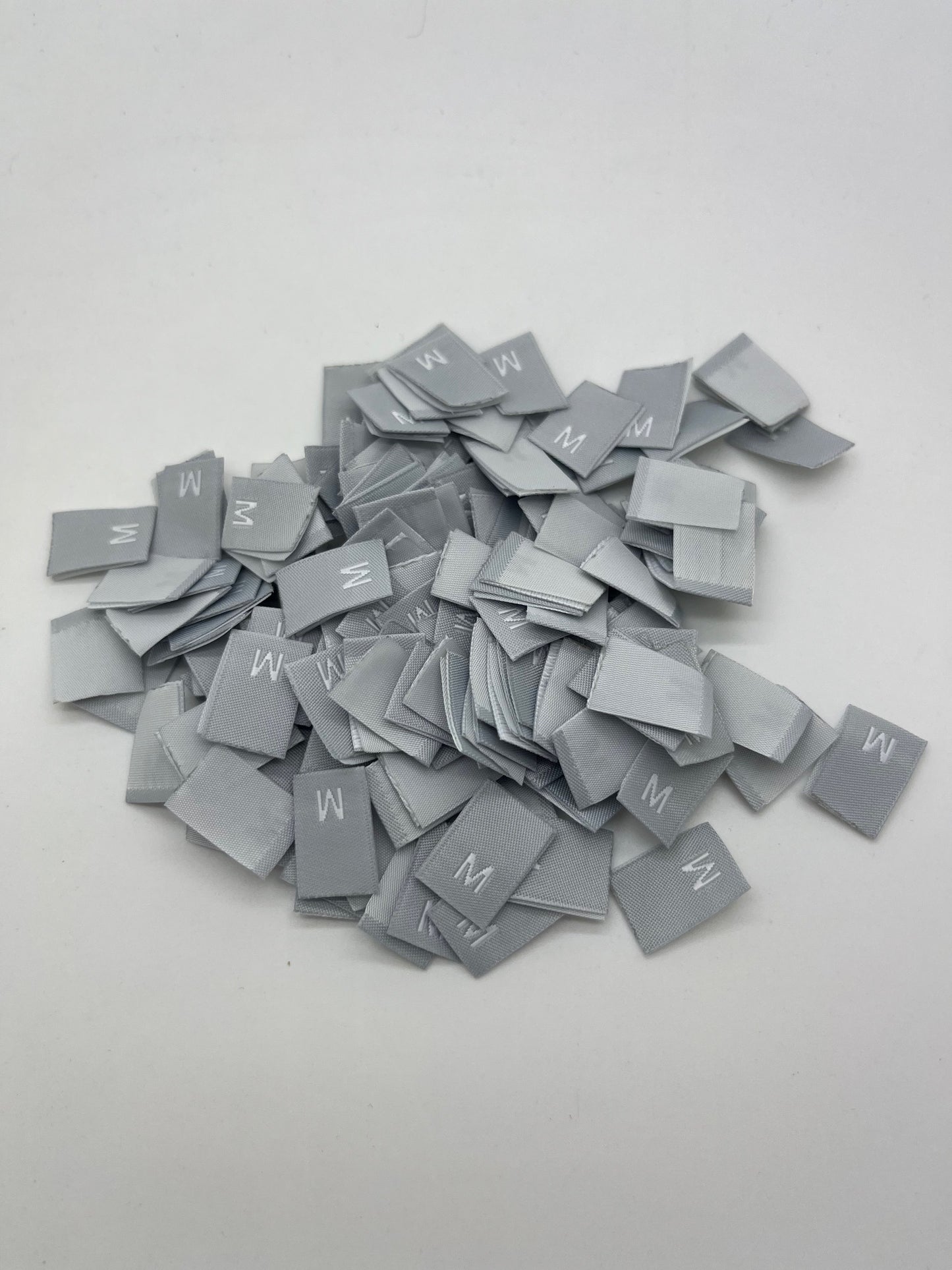 woven clothing labels. Size labels – Grey size tabs with White Size Text