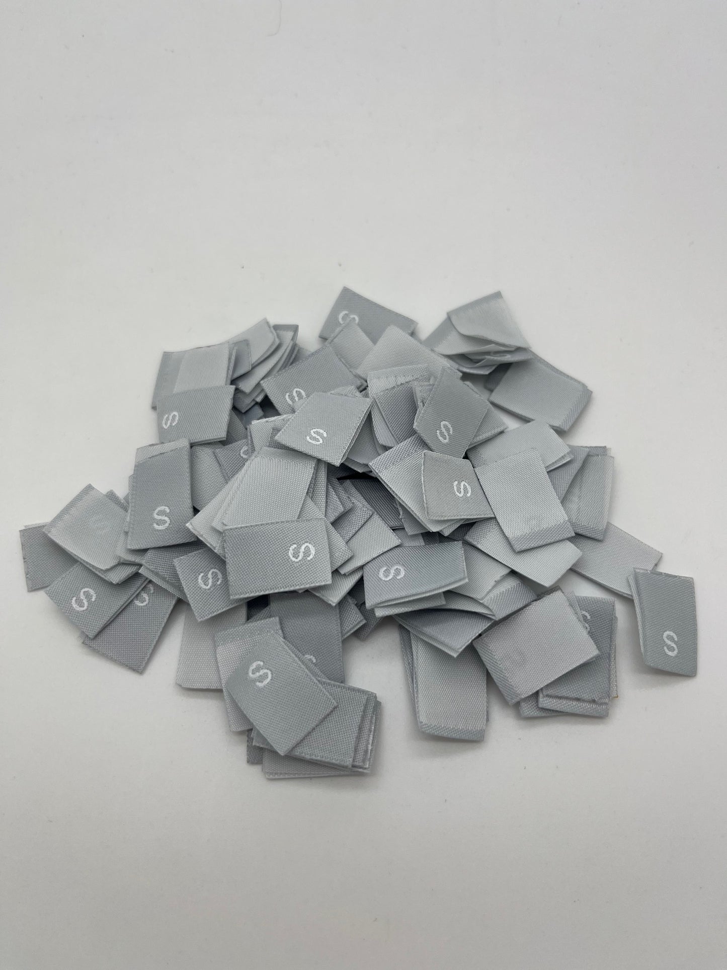 woven clothing labels. Size labels – Grey size tabs with White Size Text