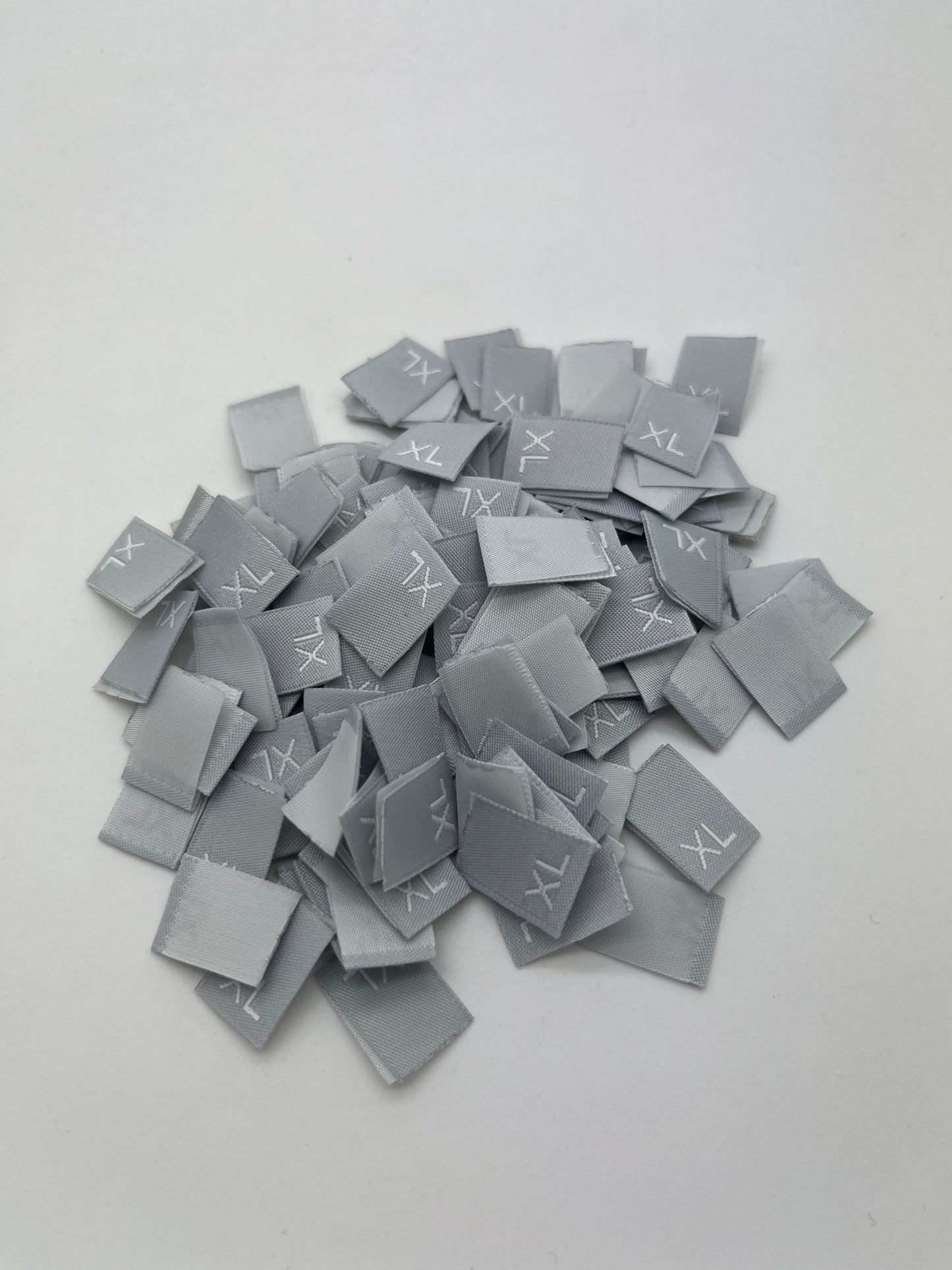 woven clothing labels. Size labels – Grey size tabs with White Size Text
