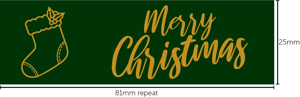 Decorative "Merry Christmas" Ribbon Green & Gold