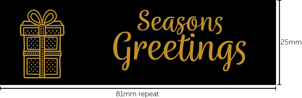Decorative Christmas "Seasons Greetings" Ribbon, Black & Gold