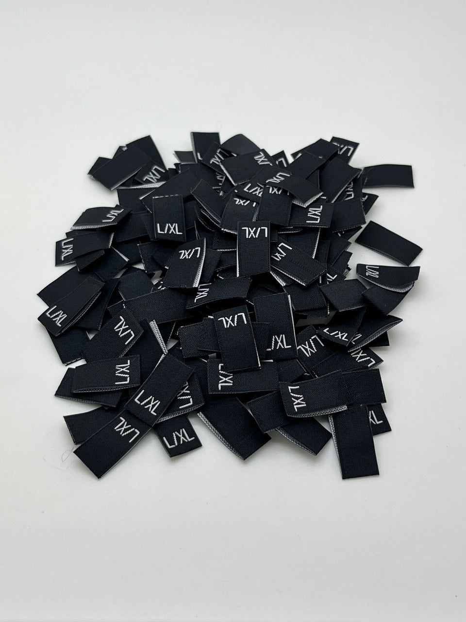 Black size labels with White text multi size labels