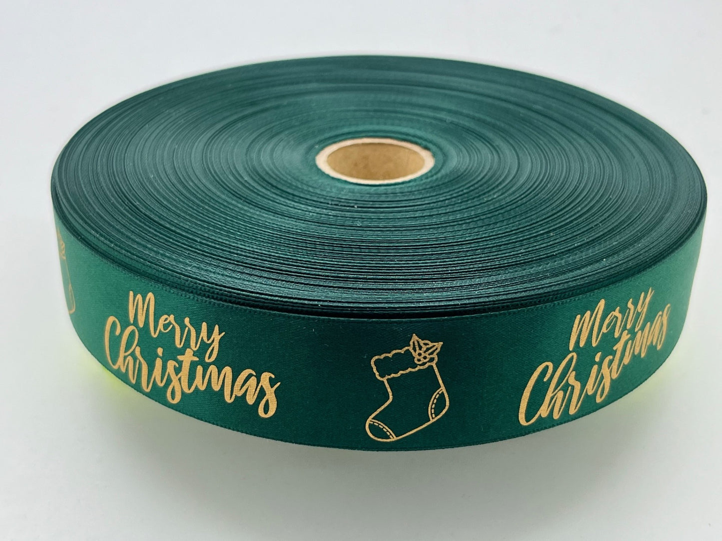 Decorative "Merry Christmas" Ribbon Green & Gold