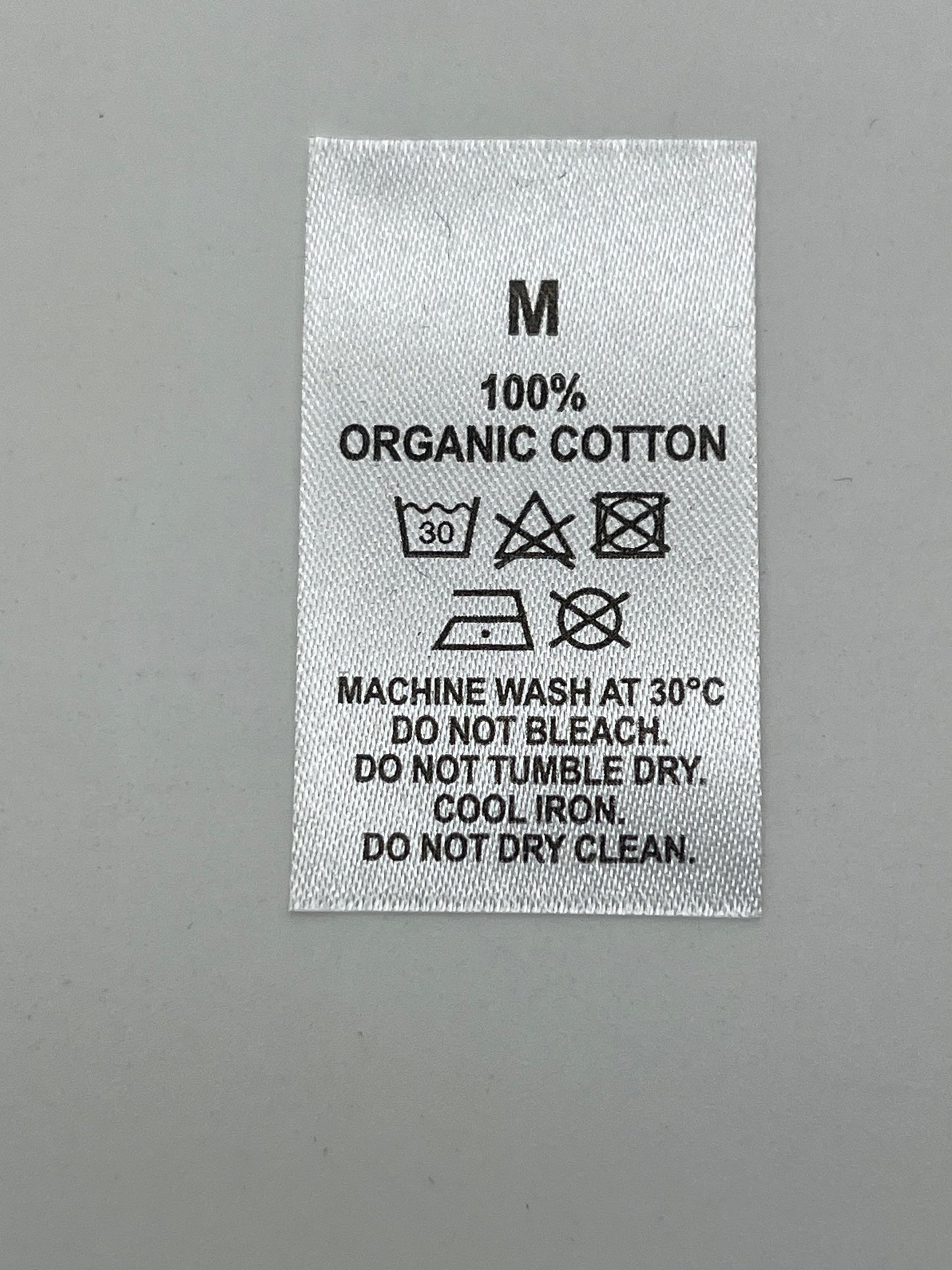 100% Organic Cotton Wash Care labels with sizes (REF A44)