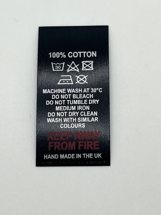 Black Wash care labels with Fibre contents