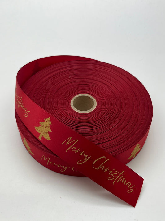 Decorative "Merry Christmas" Ribbon Red & Gold