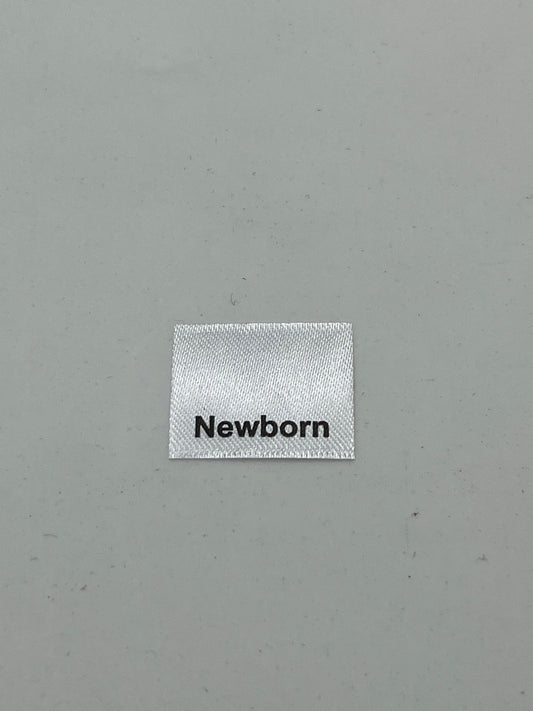 Poly satin Children's Clothing labels / Size tabs / Size labels – White with Black Text